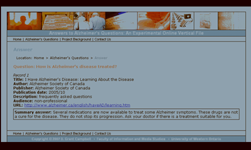 Screenshot image of the Answers to Alzheimer's Questions application