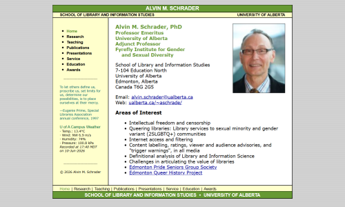 Screenshot image of Alvin Schrader's faculty website
