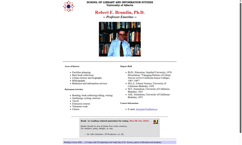 Screenshot image of Robert Brundin's faculty website