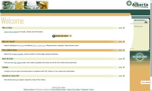 Screenshot image of the TAL Online bibliographic search tool